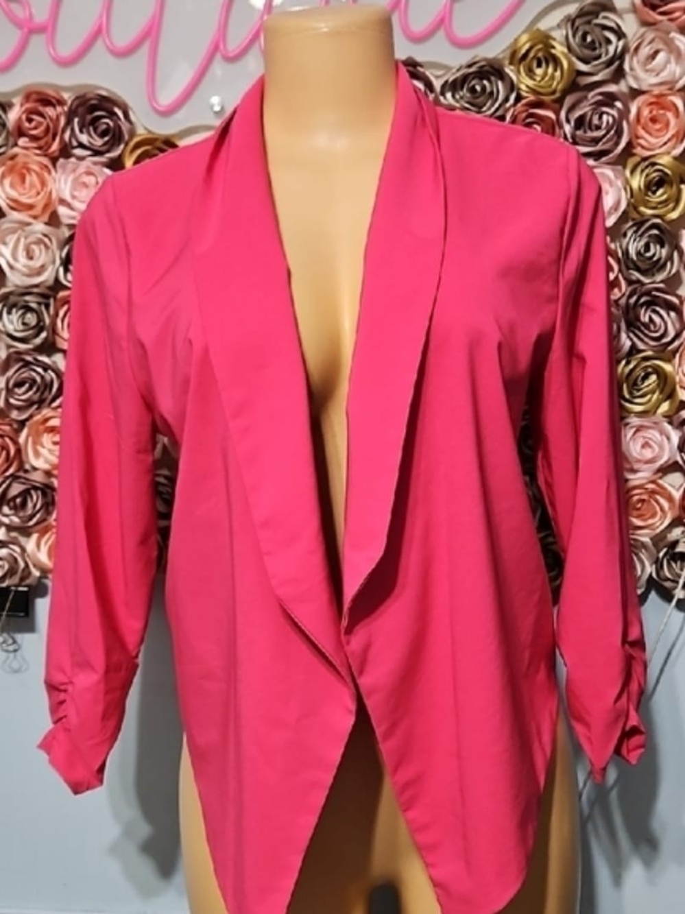 Open-Front Hot Pink Draped Blazer Jacket